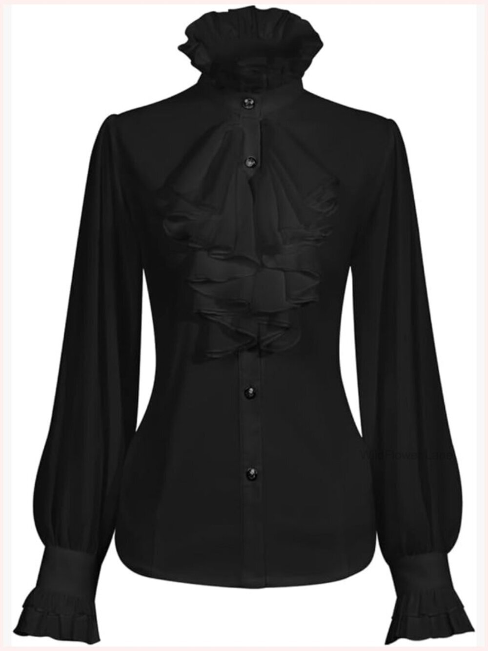 Victorian Vintage Long Sleeve Blouse Ruffle Stand Collar Gothic Top